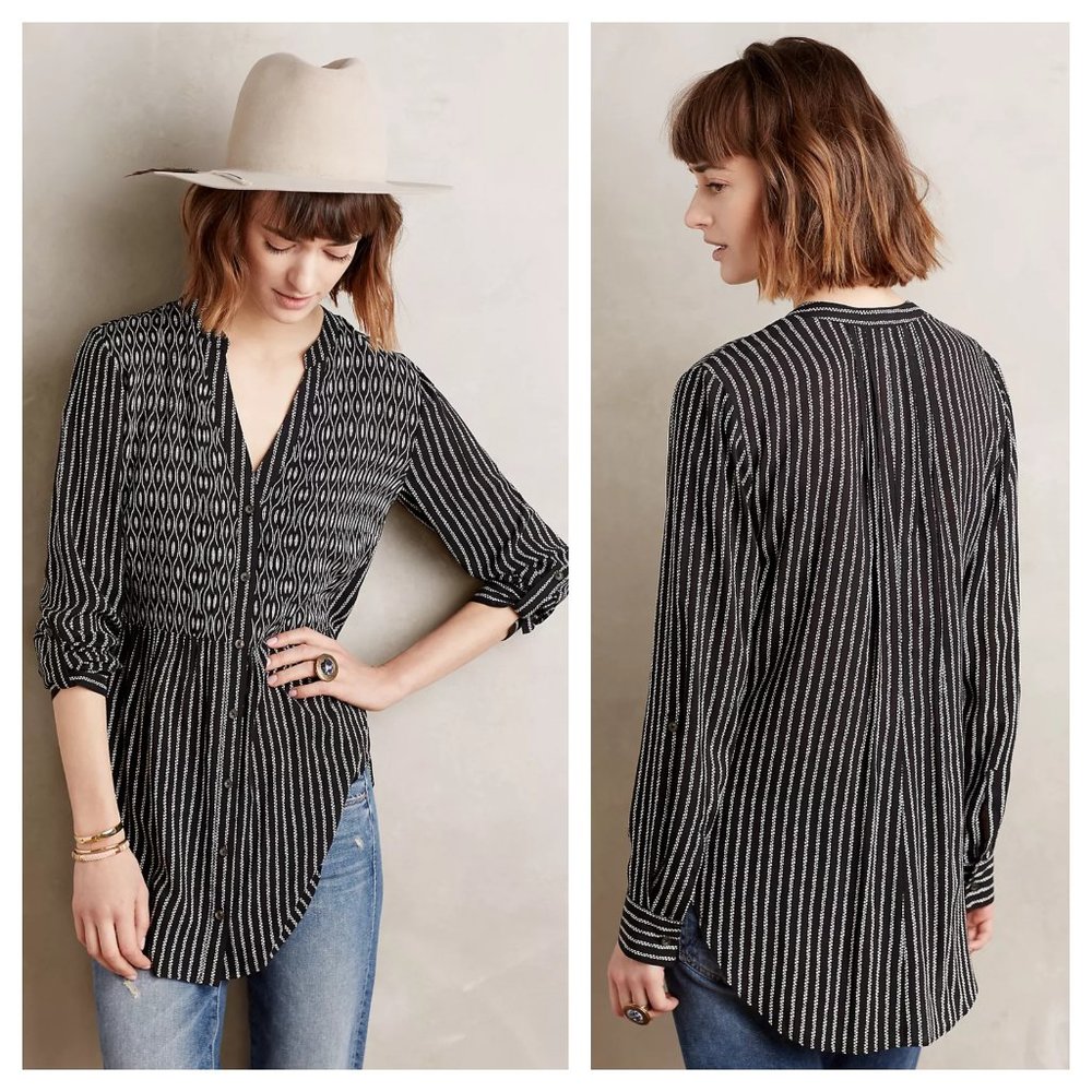 Anthropologie Maeve Calia Tunic Black White Pattern Size 2